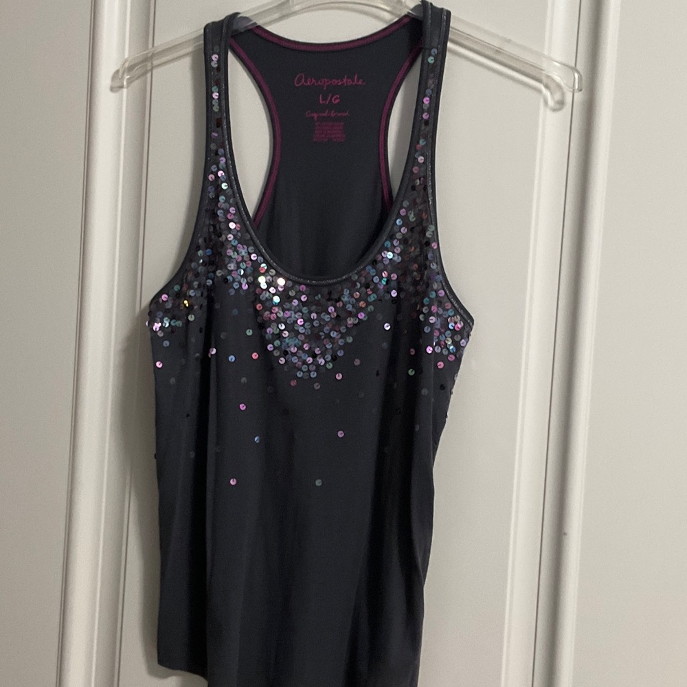 Aeropostale LARGE Charcoal Sequin Embellished Tank Top